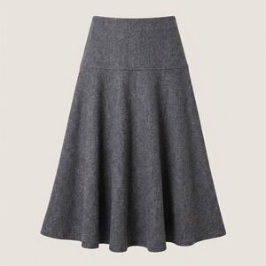 OGL Women L Charcoal Gray Midi A-Line Skirt Heathered Knit High Waist